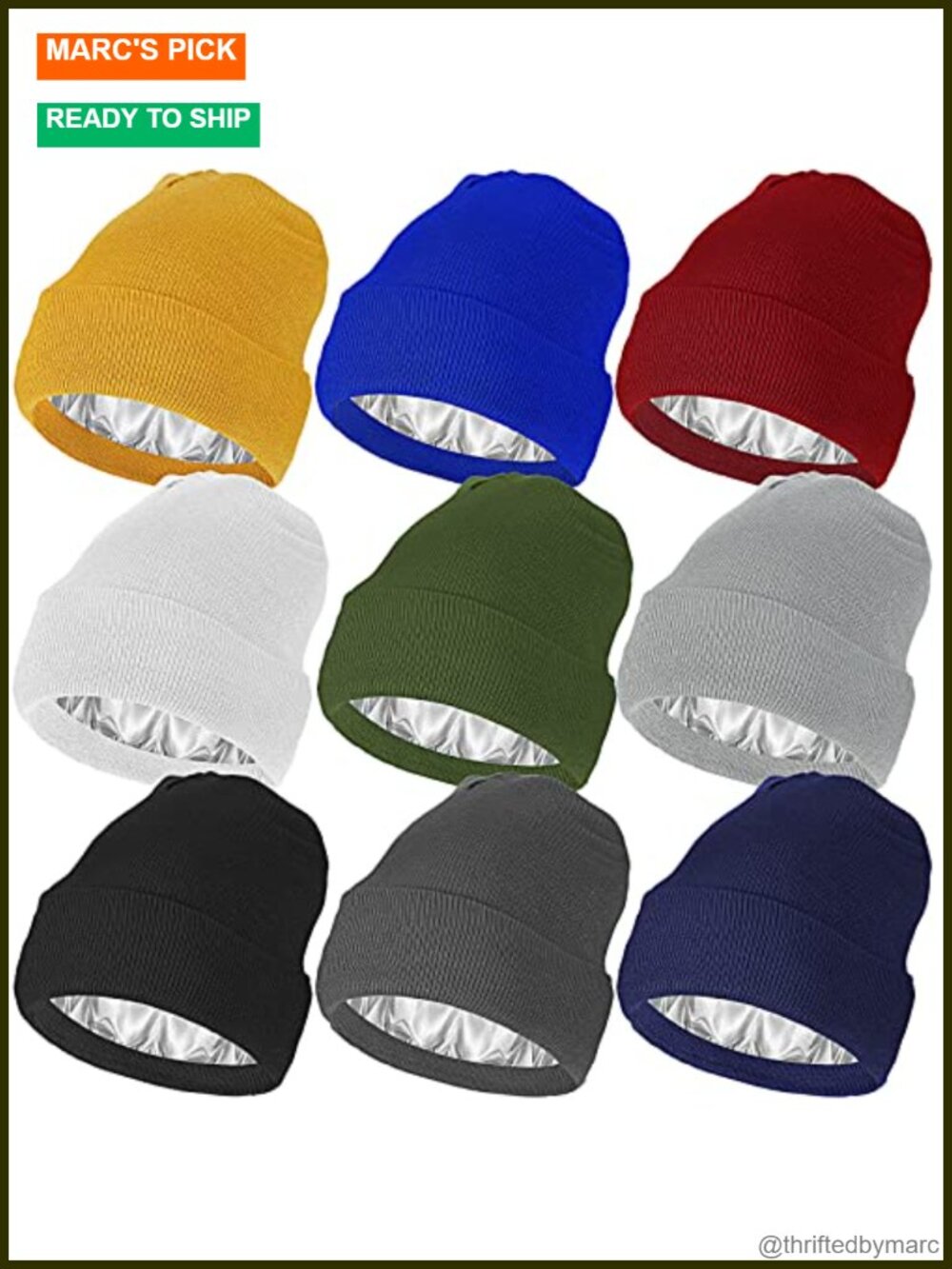 Silk Lined Beanie Satin Lined Hat Acrylic Winter Skull Cap 9 Pc